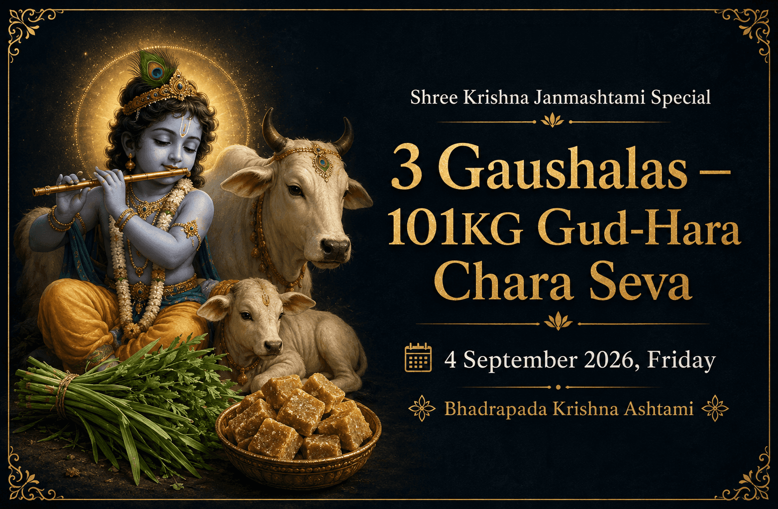 Janmashtami Special — 3 Gaushalas 101KG Gud-Hara Chara Seva